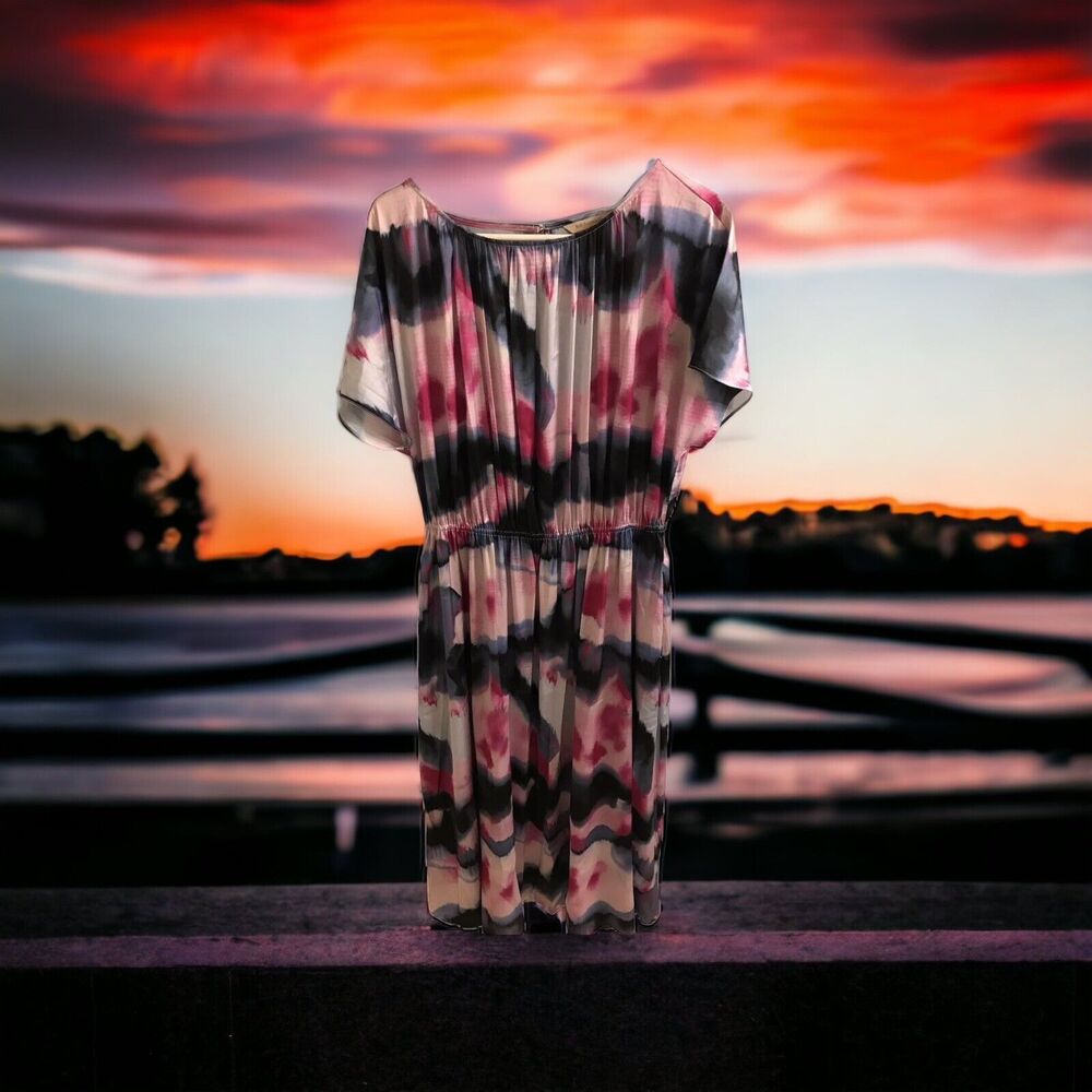 NWT Soft‎ Surroundings Abelia Dress Magenta Multicolor Size Large Short Sleeve